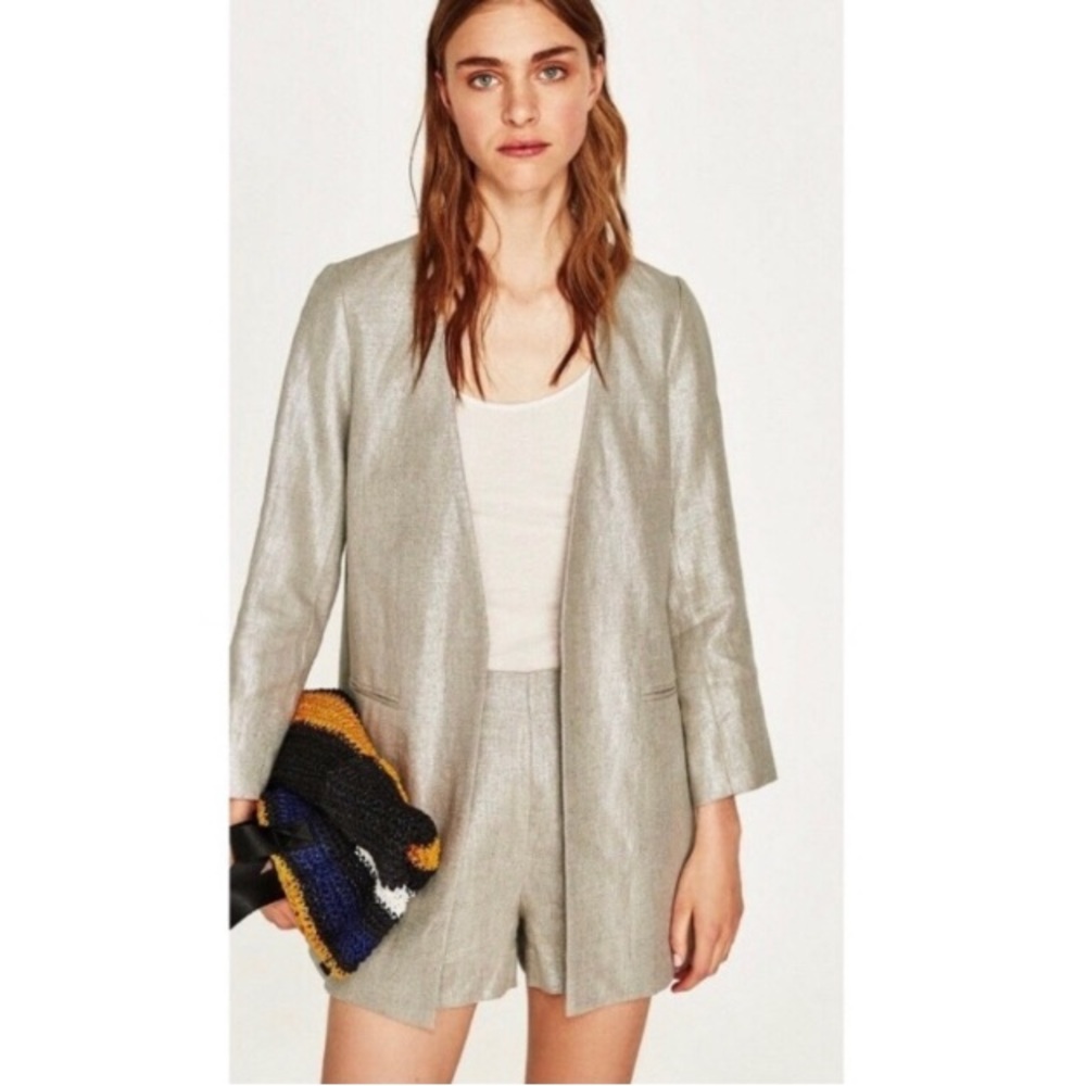Zara Metallic Linen Jacket & Shorts